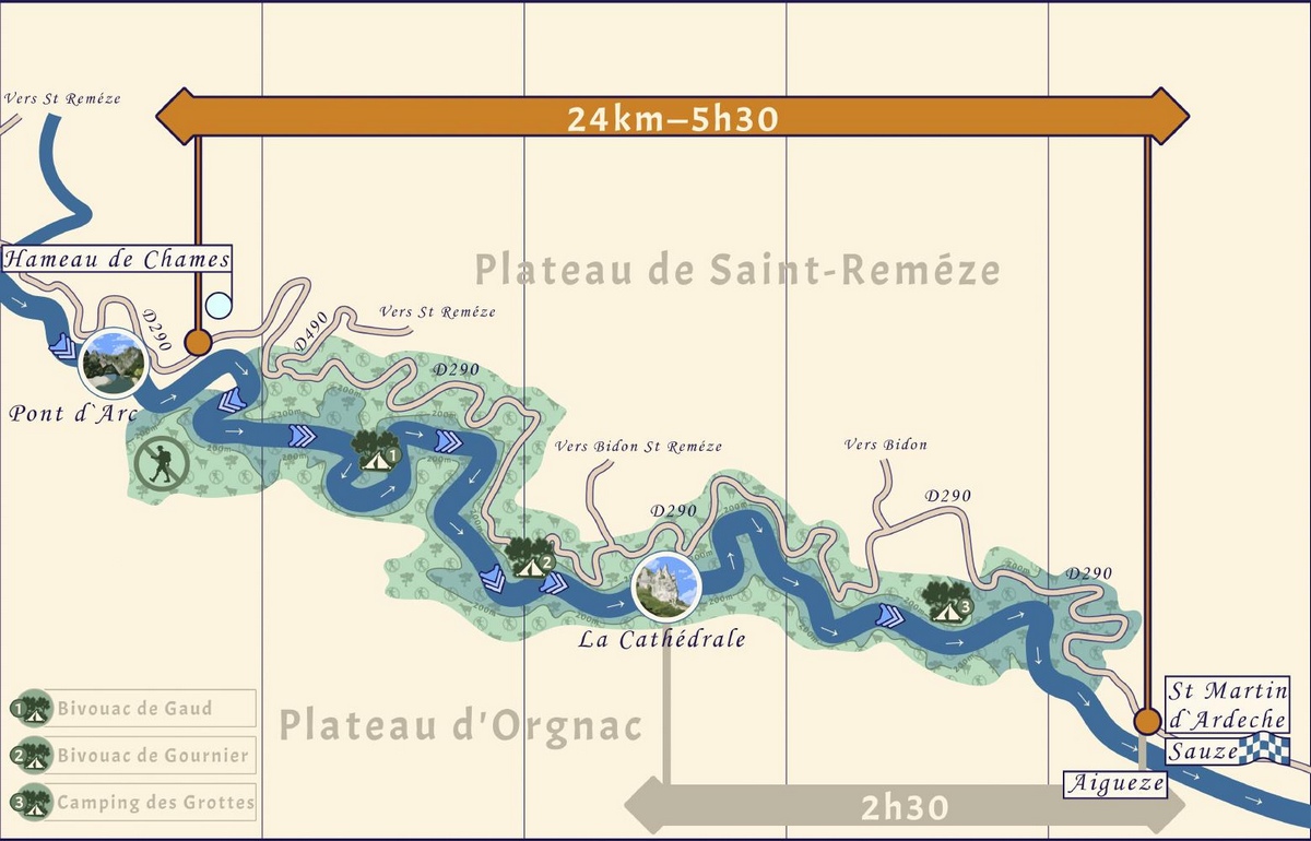 Carte de la descente en canoë kayak de Chames à Sauze.