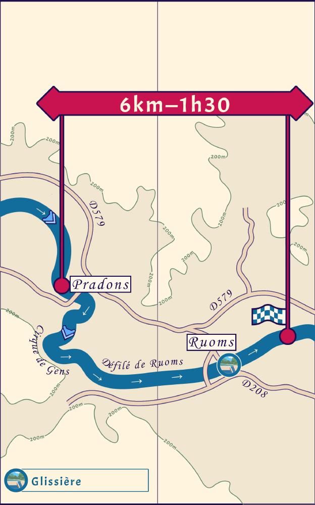 Carte de la descente entre Pradons et Roms